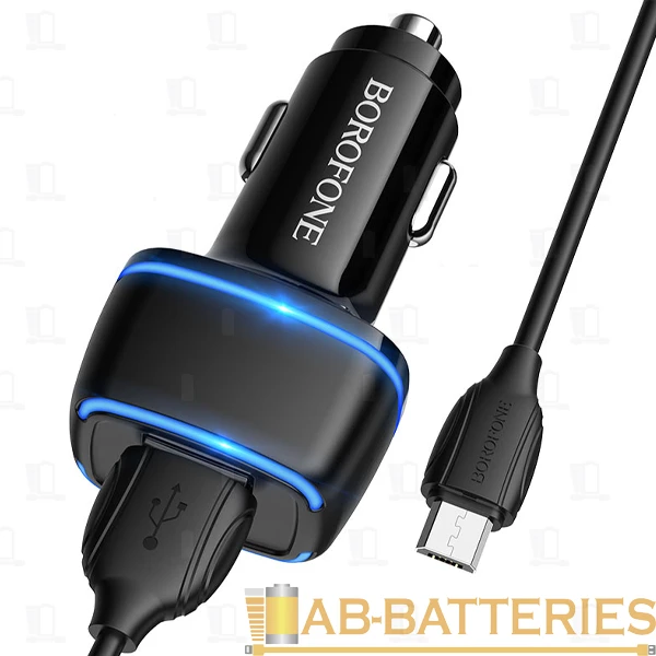 Автомобильное З/У Borofone BZ14 2USB 2.4A с кабелем microUSB черный (1/44/176)