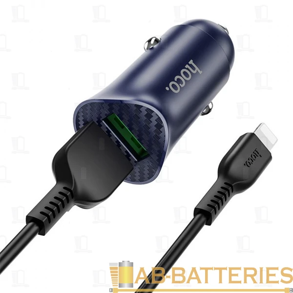 Автомобильное З/У HOCO Z39 2USB 2.4A QC3.0 с кабелем Lightning синий (1/14/140)