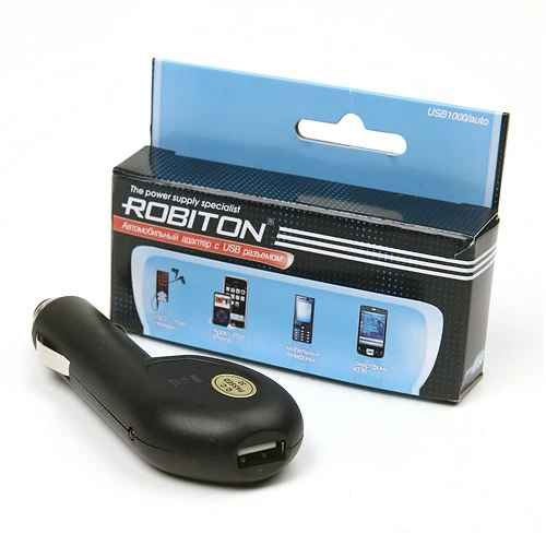 Зарядное устройство ROBITON USB1000/Auto (12-13.8В) 1000мА с USB входом BL1 (1/20/40)
