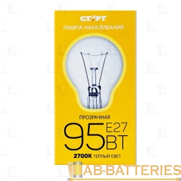 *Лампа накаливания Старт E27 95W 220-240V груша Б прозрачная (1/10/50) 