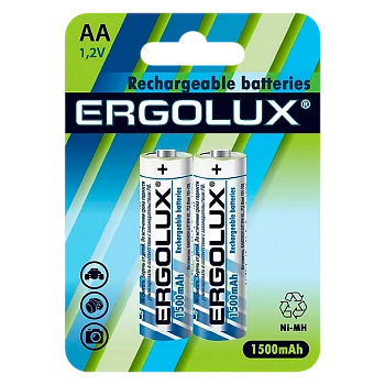 Аккумулятор бытовой Ergolux HR6 AA BL2 NI-MH 1500mAh (2/24/384) 
