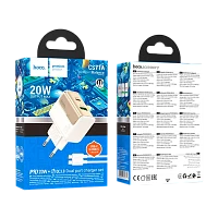 Сетевое З/У HOCO CS71A 1USB+1Type-C 3.0A 20W QC3.0 с кабелем Type-C/Type-C белый (1/32/192) 