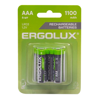 Аккумулятор бытовой Ergolux HR03 AAA BL6 NI-MH 1.2V 1100mAh 
