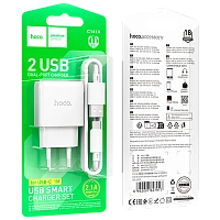 Сетевое З/У HOCO C141A 2USB 2.1A с кабелем Type-C белый (1/28/168)