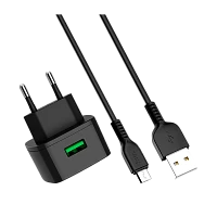 Сетевое З/У HOCO C70A 1USB 3.0A QC3.0 с кабелем Type-C черный (1/74) 
