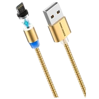 Кабель MORE CHOICE K61Si USB (m)-Lightning (m) 1м 2.4A нейлон магнит золотой