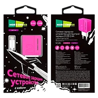 Сетевое З/У MORE CHOICE NC46i 2USB 2.4A с кабелем Lightning розовый 