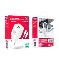 Сетевое З/У GFPower S75PQ-TT 1USB+1Type-C 30W QC3.0 с кабелем Type-C белый (1/30/180) 
