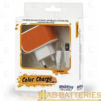 Сетевое З/У Smartbuy Color Charge Combo 1USB 2.0A с кабелем microUSB оранжевый (1/100) 