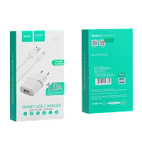 Сетевое З/У HOCO C11 1USB 1.0A с кабелем Lightning белый (1/10/100) 