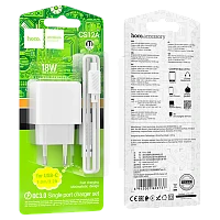 Сетевое З/У HOCO CS12A 1USB 3.0A 18W QC3.0 с кабелем Type-C белый (1/28/168) 