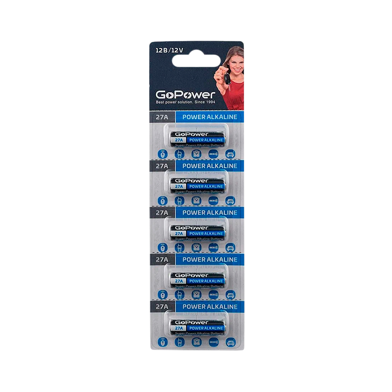 Батарейка GoPower LR27/A27/MN27 BL5 Alkaline 12V (5/100/1000)