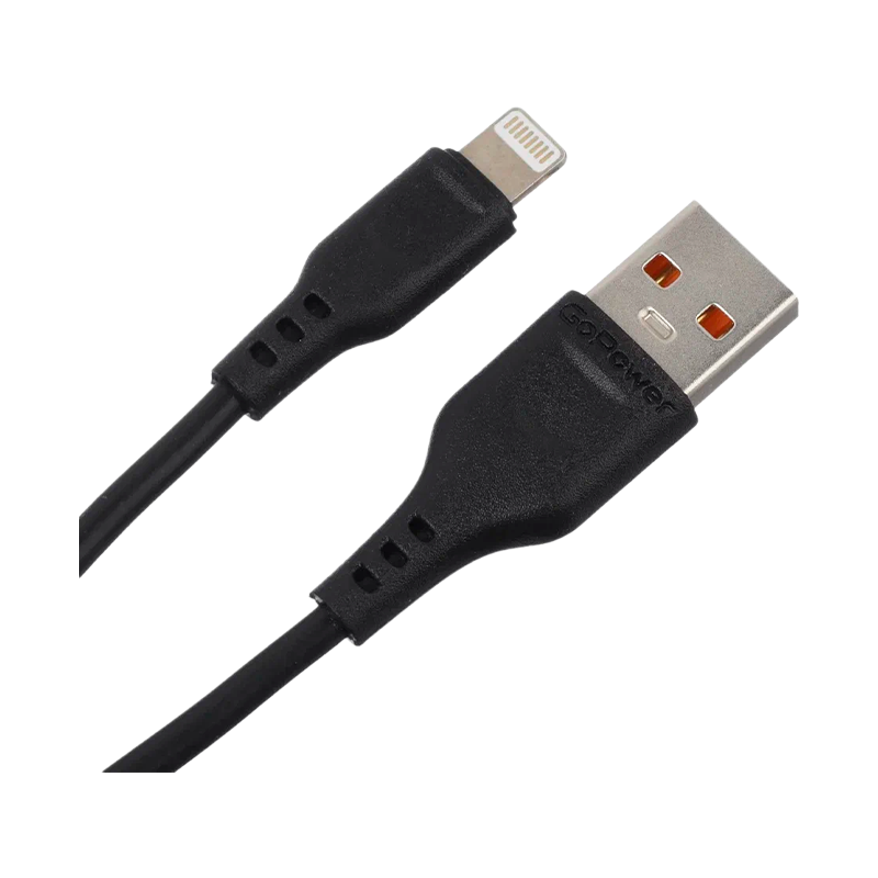*Кабель GoPower GP01L USB (m)-Lightning (m) 1.0м 2.4A ПВХ черный (1/200/800) 