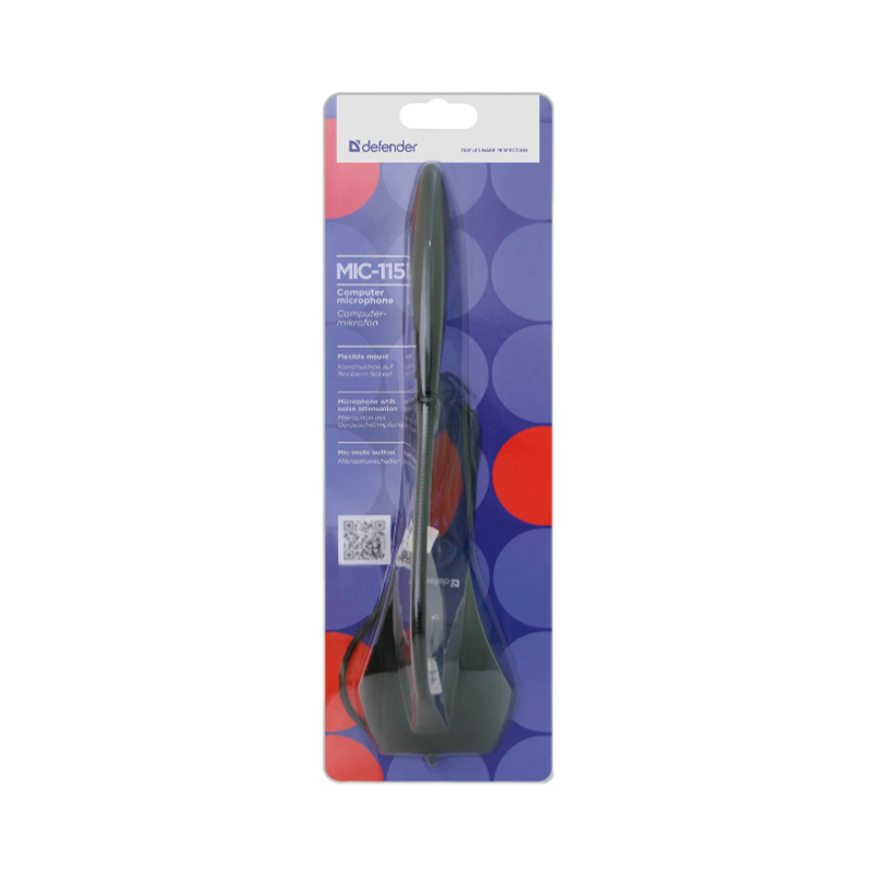 Микрофон Defender MIC-115 конденсаторный 38 дБ 1.7м черный (1/50)