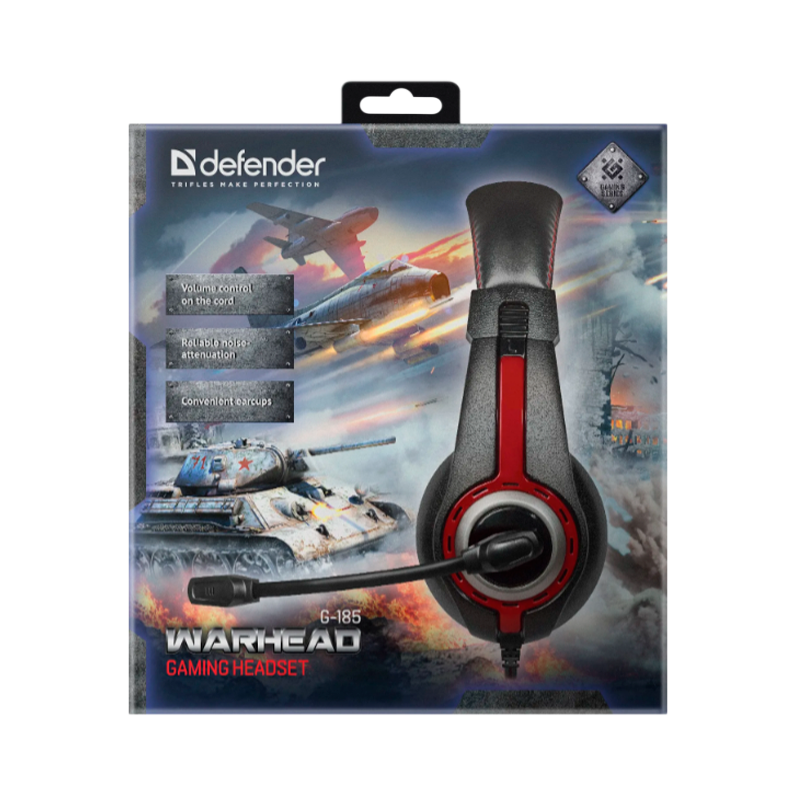 Наушники полноразмерные Defender G-185 Warhead с микр. игровые черный красный (1/16)
