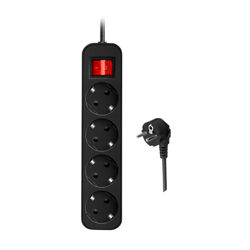 Удлинитель Defender G418 4р.С/З 1.8м с выкл. черный (1/30)