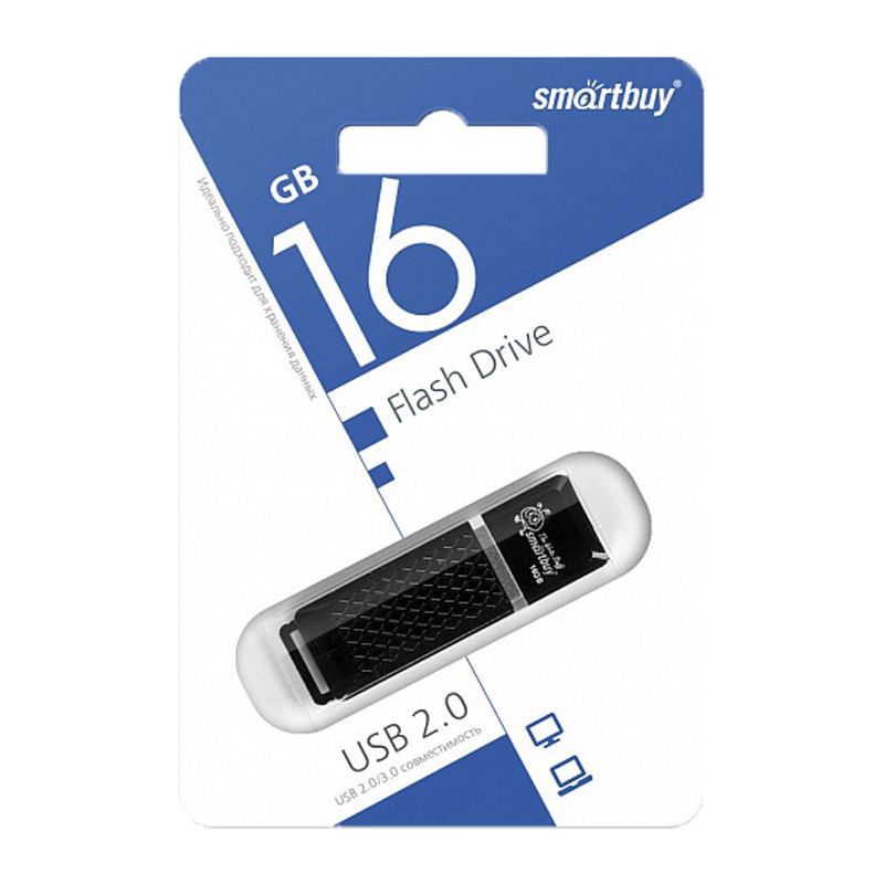 Флеш-накопитель Smartbuy Quartz 16GB USB2.0 пластик черный