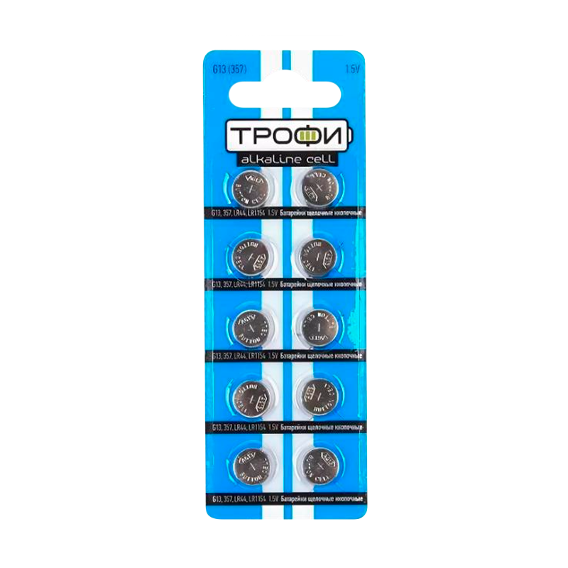 Батарейка Трофи G13/LR1154/LR44/357A/A76 BL10 Alkaline 1.55V (10/200/1600)