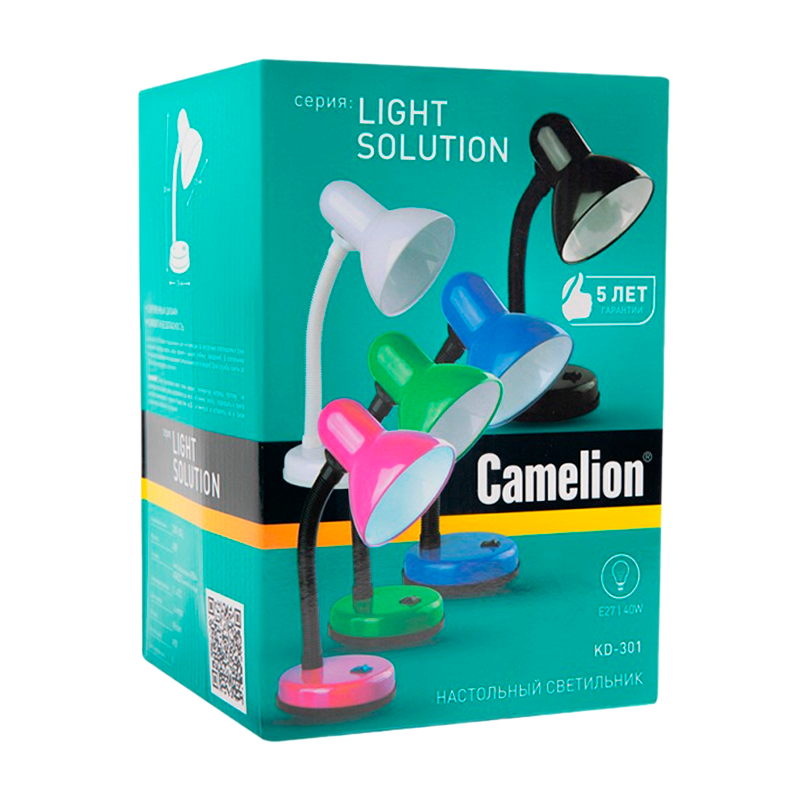 Светильник настольный Camelion KD-301 40W 230V E27 на основании белый (1/12)