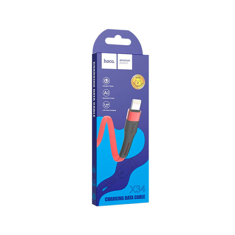 Кабель HOCO X34 USB (m)-Lightning (m) 1.0м 2.4A силикон красный (1/31/310)