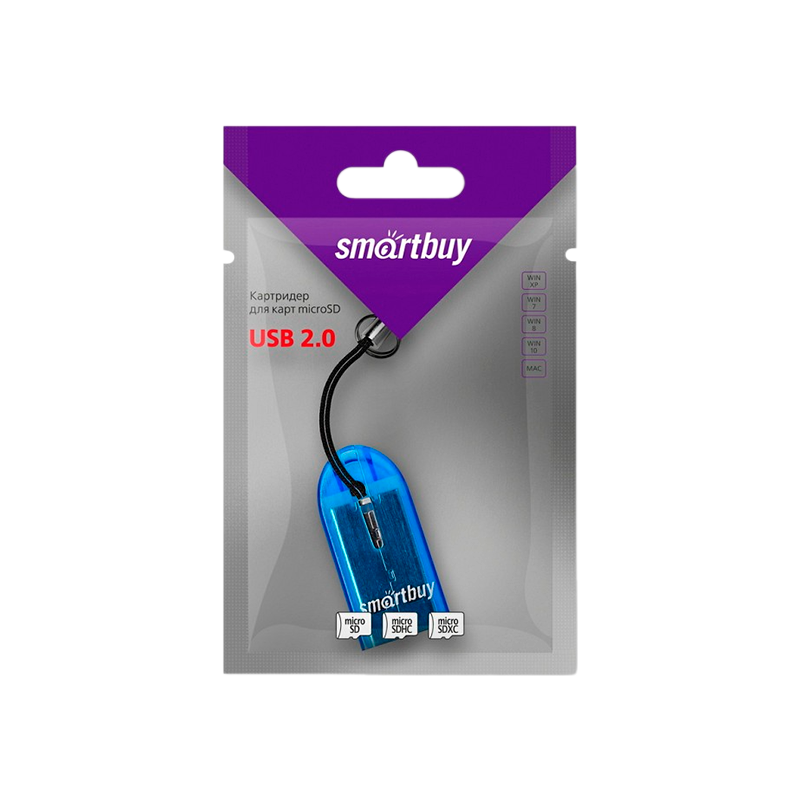 Картридер Smartbuy 710 USB2.0 microSD голубой (1/20)