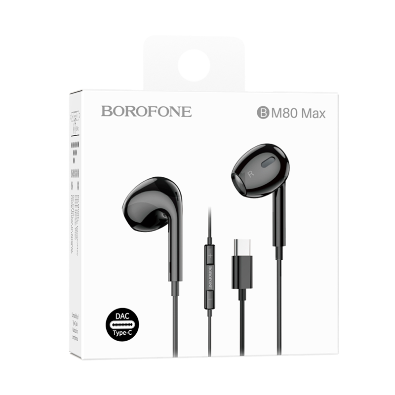 Наушники вставные Borofone BM80 Max с микр. Type-C черный