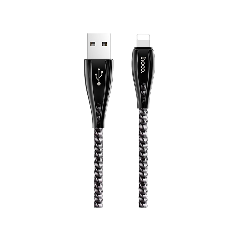 Кабель HOCO U56 USB (m)-Lightning (m) 1.2м 2.4A металл серый (1/28/168)
