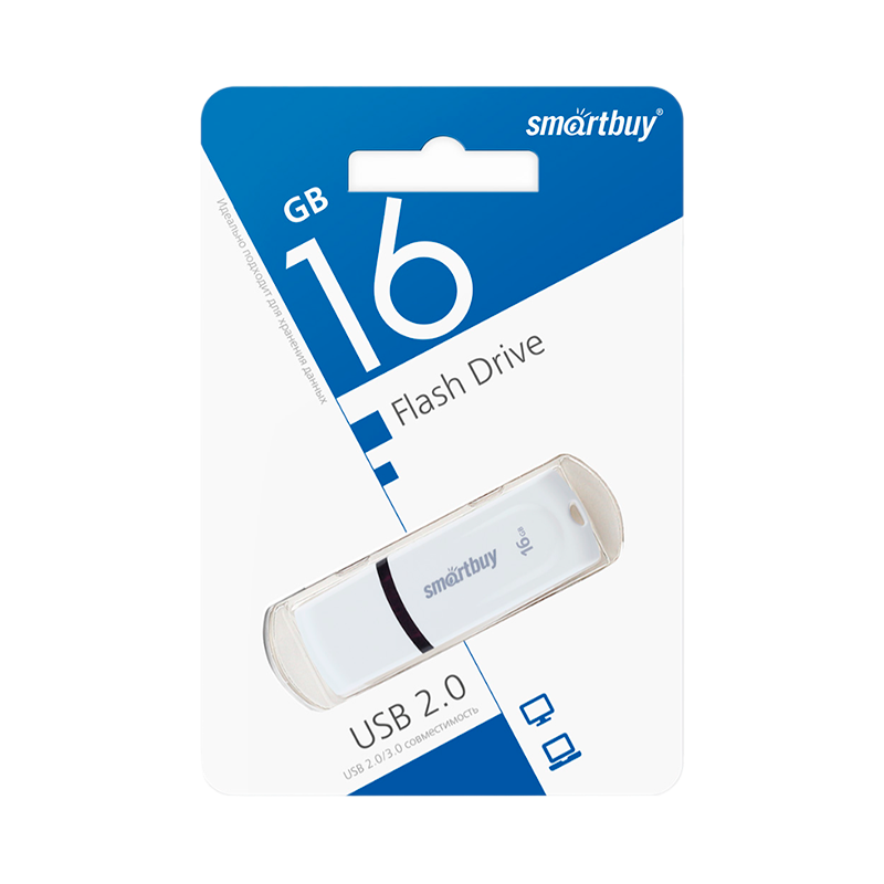 Флеш-накопитель Smartbuy Paean 16GB USB2.0 пластик белый