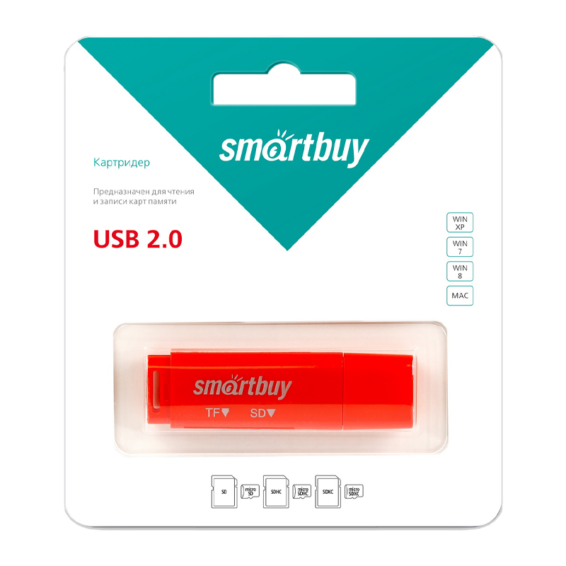 Картридер Smartbuy 715 USB2.0 SD/microSD красный