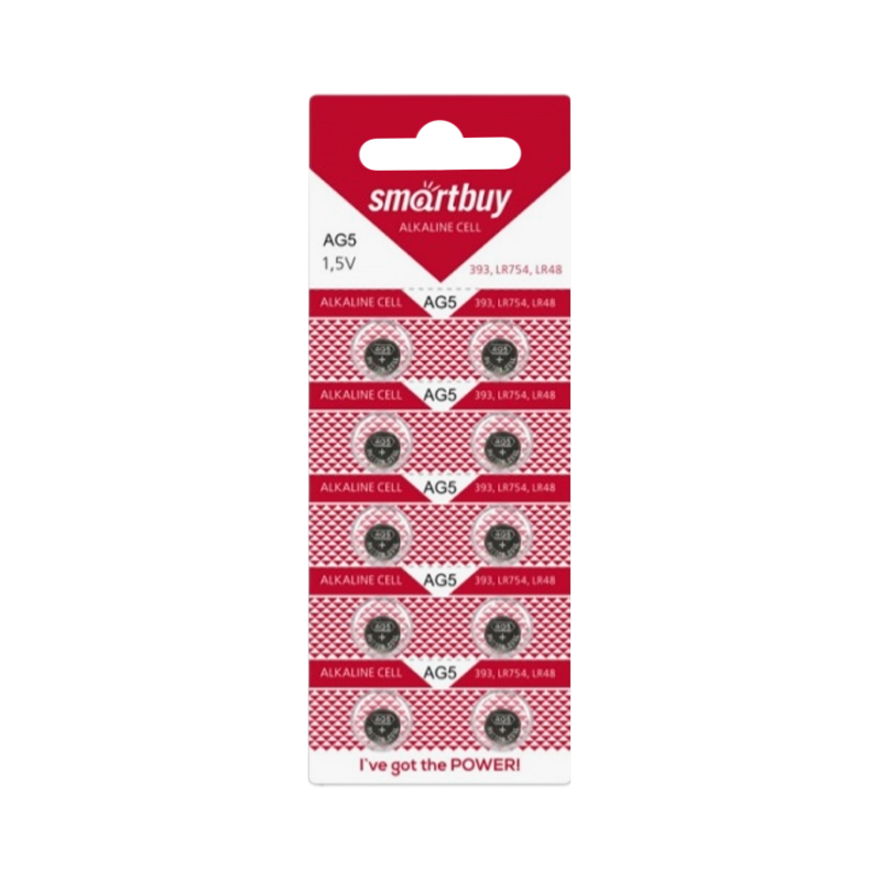 Батарейка Smartbuy G5/LR754/LR48/393A/193 BL10 Alkaline 1.5V (10/100/2000)