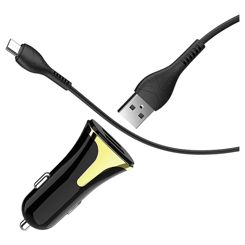 Автомобильное З/У HOCO Z31 2USB 3.4A QC3.0 с кабелем microUSB черный (1/14/140)