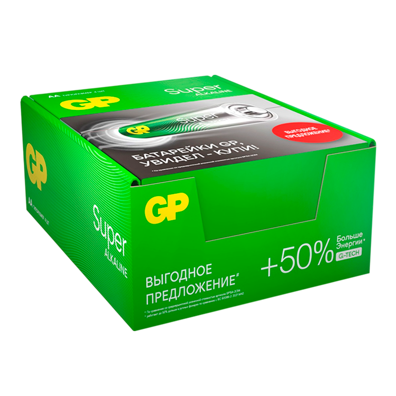 Батарейка GP Super G-Tech LR6 AA Shrink 4 Alkaline 1.5V (4/96/384)