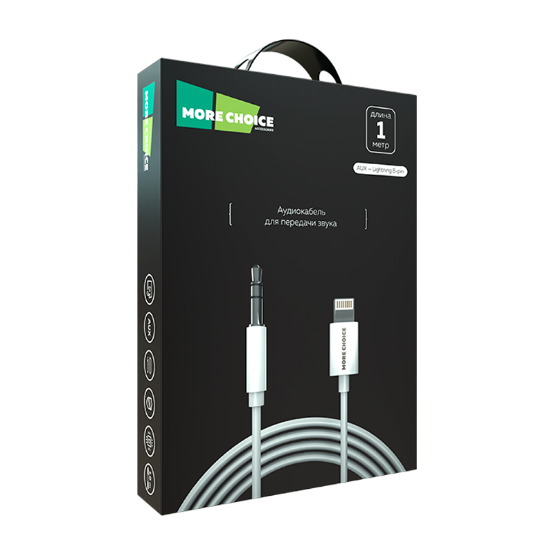 Кабель AUX MORE CHOICE UK28i Jack 3.5mm (m)-Lightning (m) 1.0м ПВХ белый