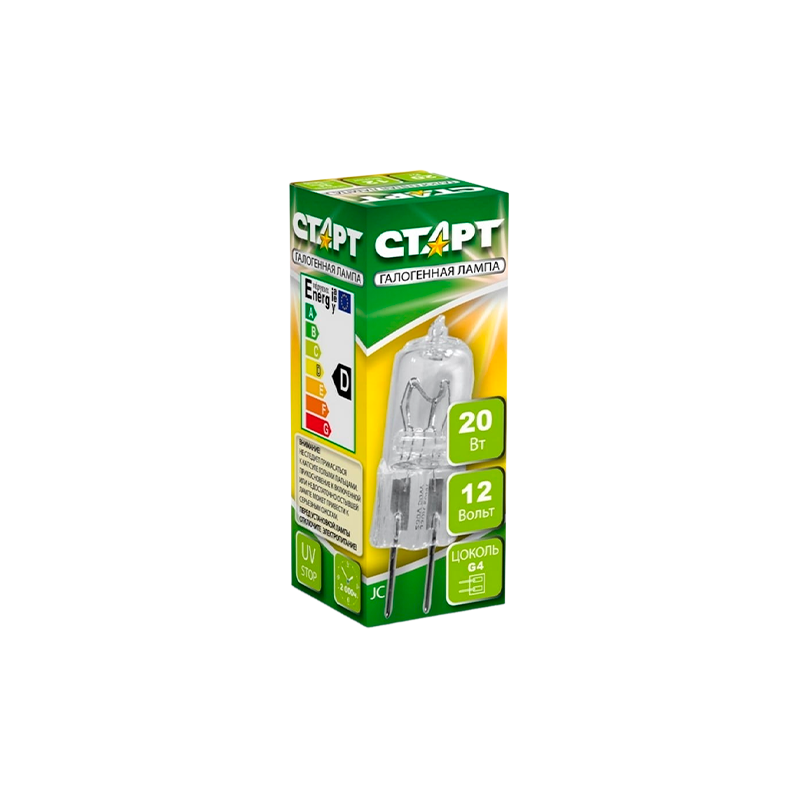 Лампа галогенная Старт JC G4 20W 12V капсула прозрачная