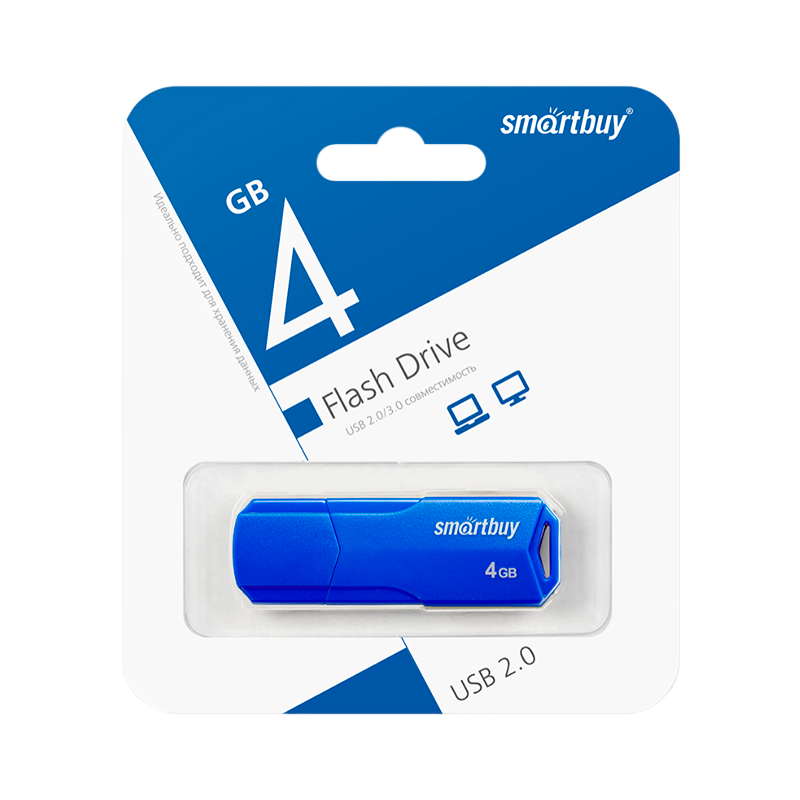 Флеш-накопитель Smartbuy Clue 4GB USB2.0 пластик синий