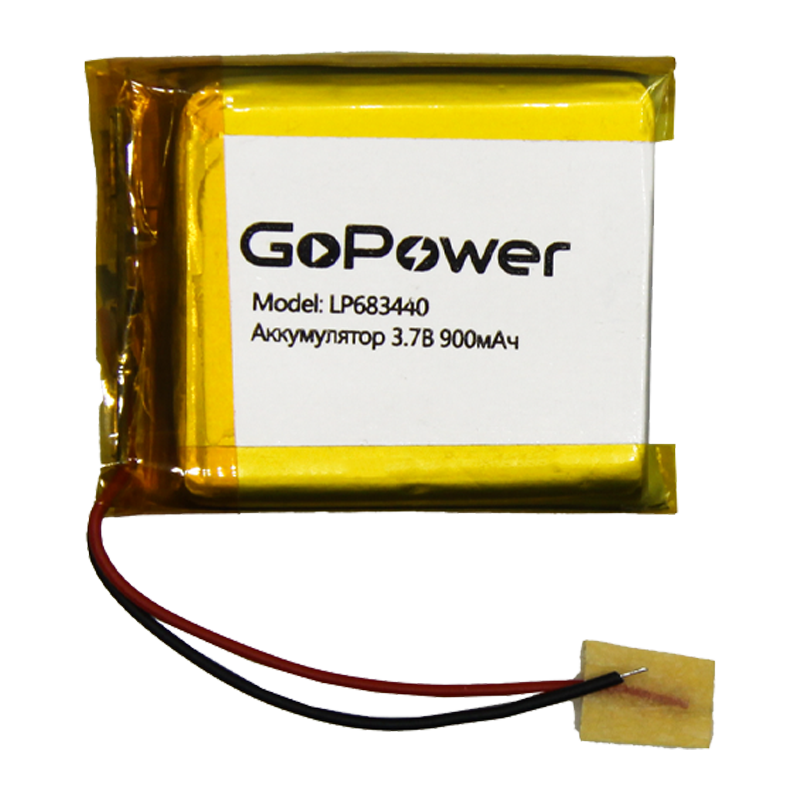 Аккумулятор Li-Pol GoPower LP683440 PK1 3.7V 900mAh с защитой (1/10)