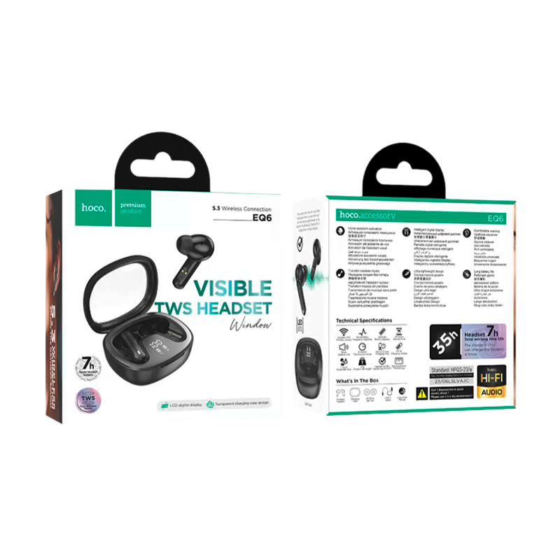 Наушники внутриканальные HOCO EQ6 bluetooth 5.3 с микр. черный