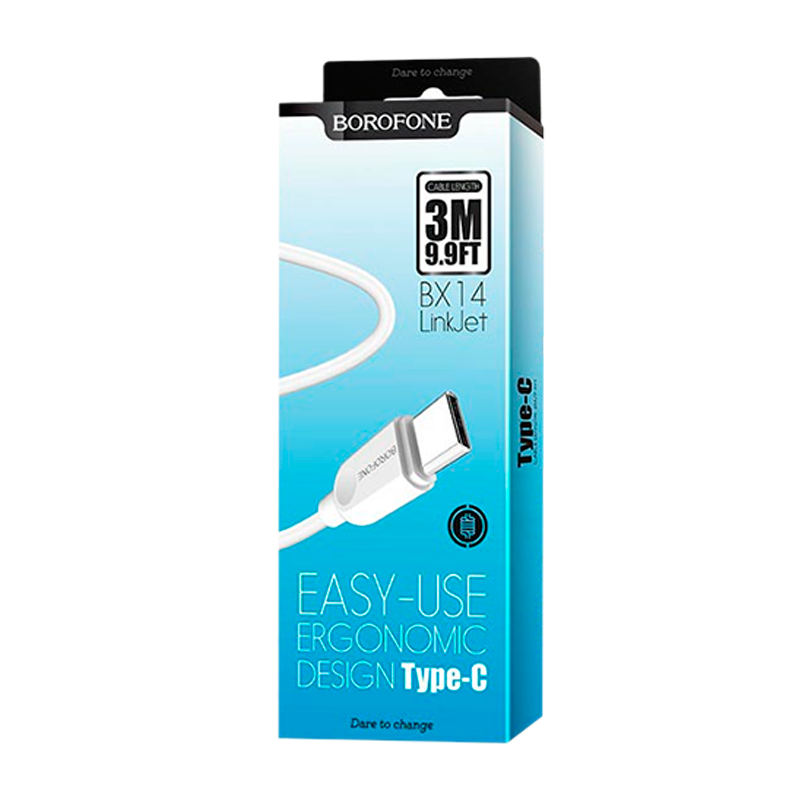 Кабель Borofone BX14 USB (m)-Type-C (m) 2.0м 2.4A ПВХ белый (1/360)