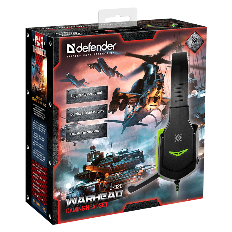 Наушники полноразмерные Defender G-320 Warhead с микр. игровые черный зеленый (1/20)