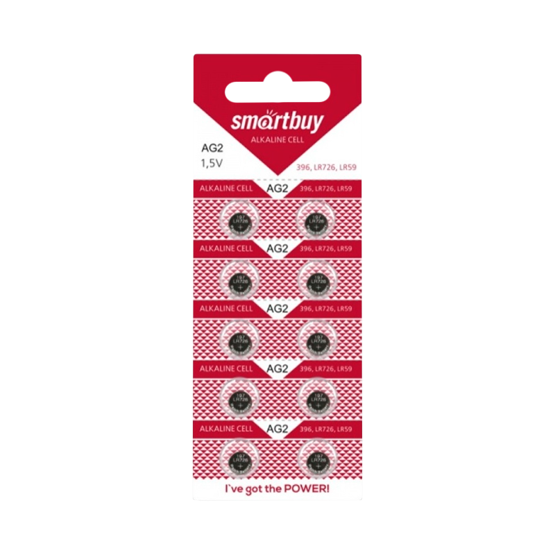 Батарейка Smartbuy G2/LR726/LR59/396A/196 BL10 Alkaline 1.5V (10/200/2000)