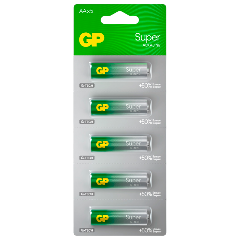 Батарейка GP Super G-Tech LR6 AA BL5 Alkaline 1.5V отрывные (5/60/600)