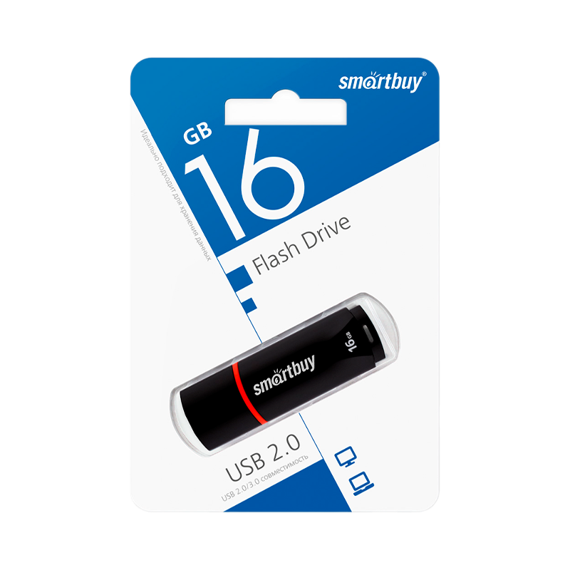 Флеш-накопитель Smartbuy Crown Compact 16GB USB2.0 пластик черный