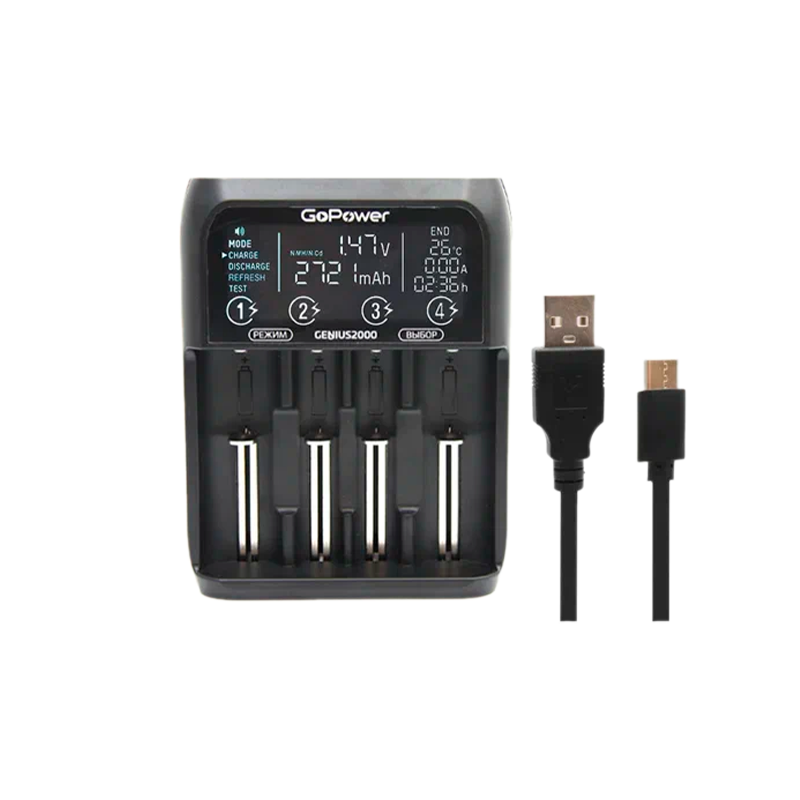 З/У для аккумуляторов GoPower Genius2000 Ni-MH/Ni-Cd/Li-ion/IMR/LiFePO4 4 слота (1/40)