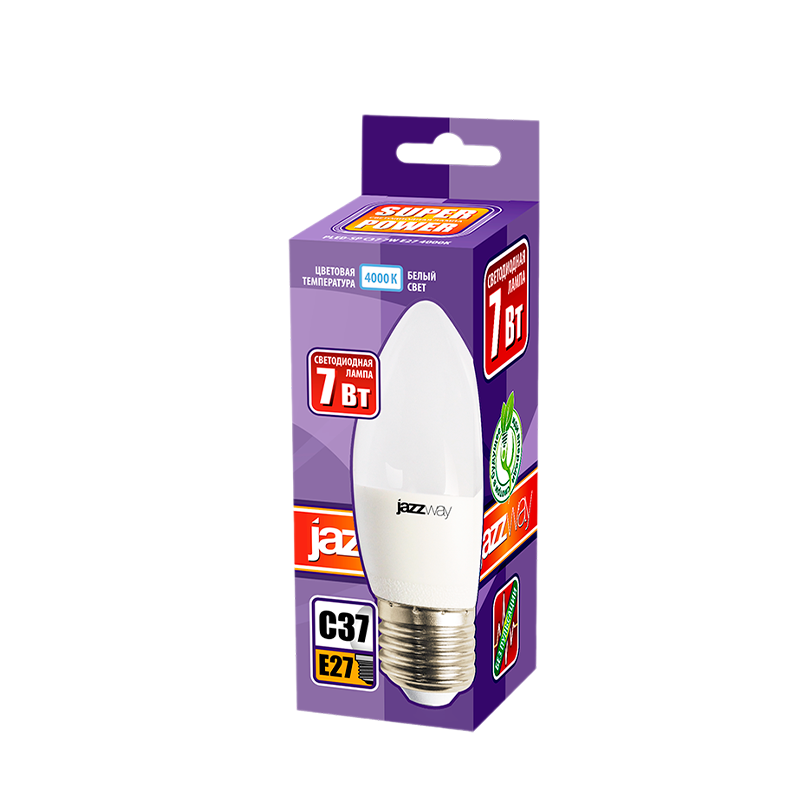 Лампа светодиодная JAZZway C37 E27 7W 4000К 230V свеча матовая (1/10/100)
