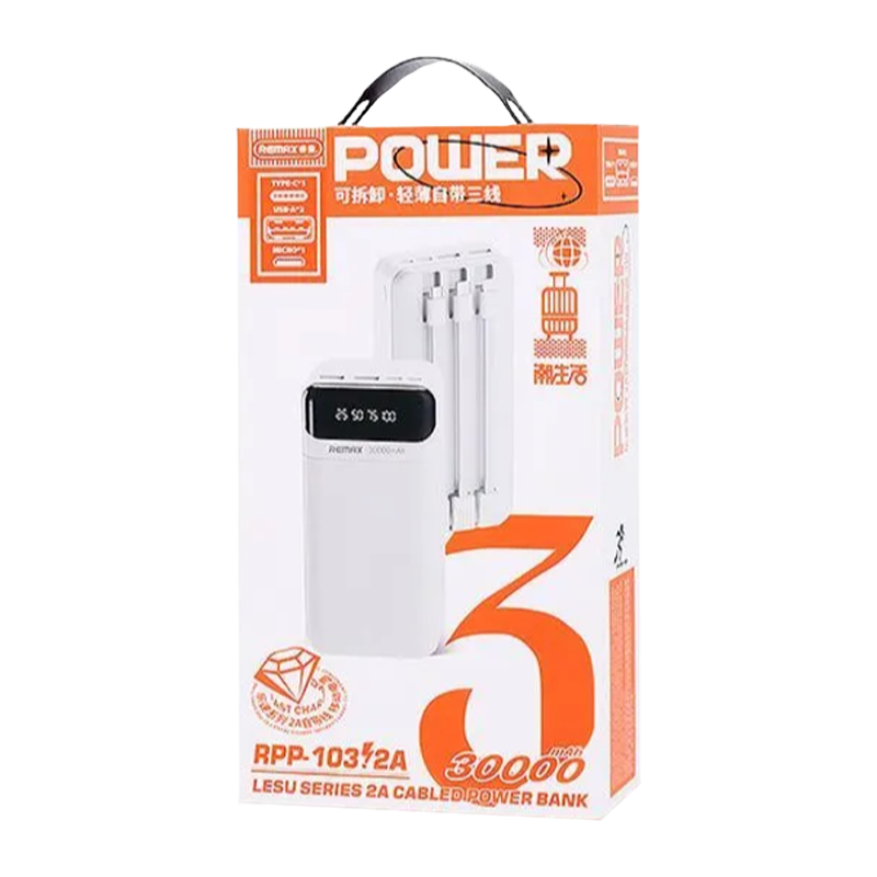 Внешний аккумулятор Remax RPP-103 30000mAh 2.0A 2USB/Type-C белый (1/20)