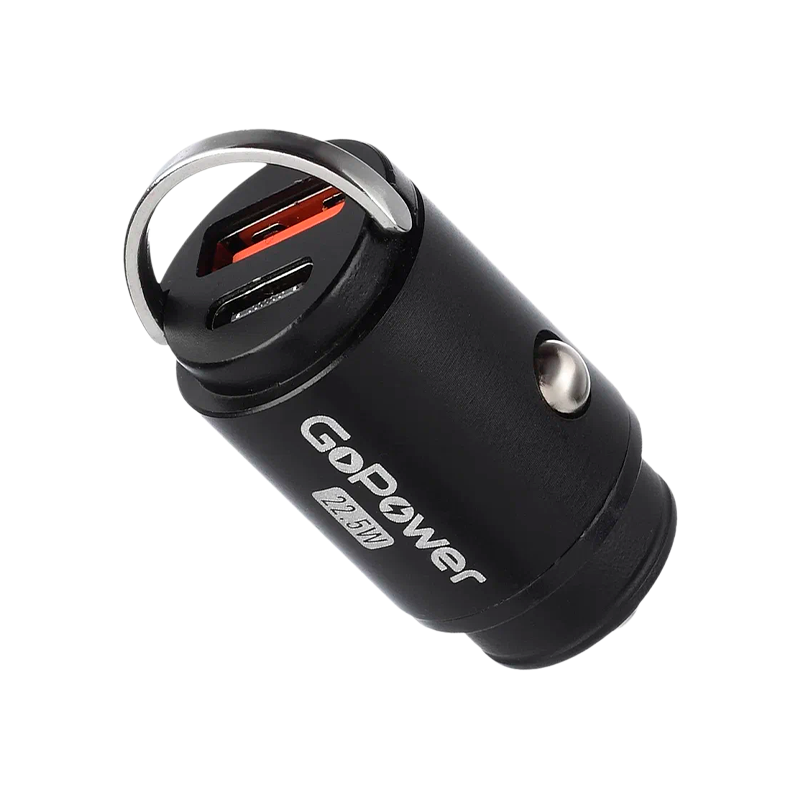*Автомобильное З/У GoPower GPQC12 1USB+1Type-C 22.5W Mini черный (1/100)