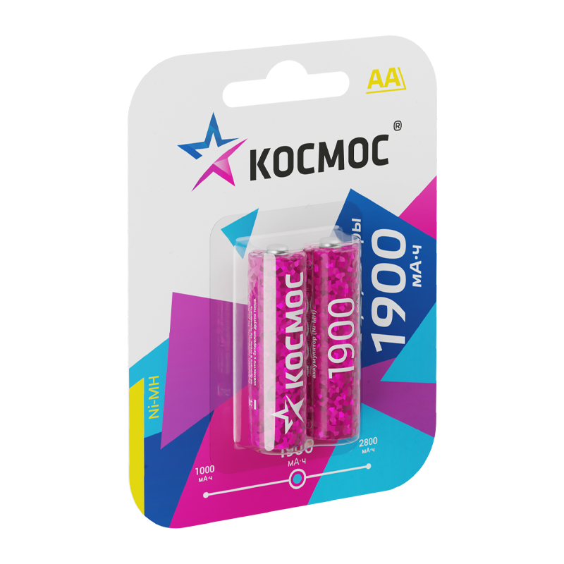*Аккумулятор бытовой Космос HR6 AA BL2 NI-MH 1900mAh (2/24/288) 