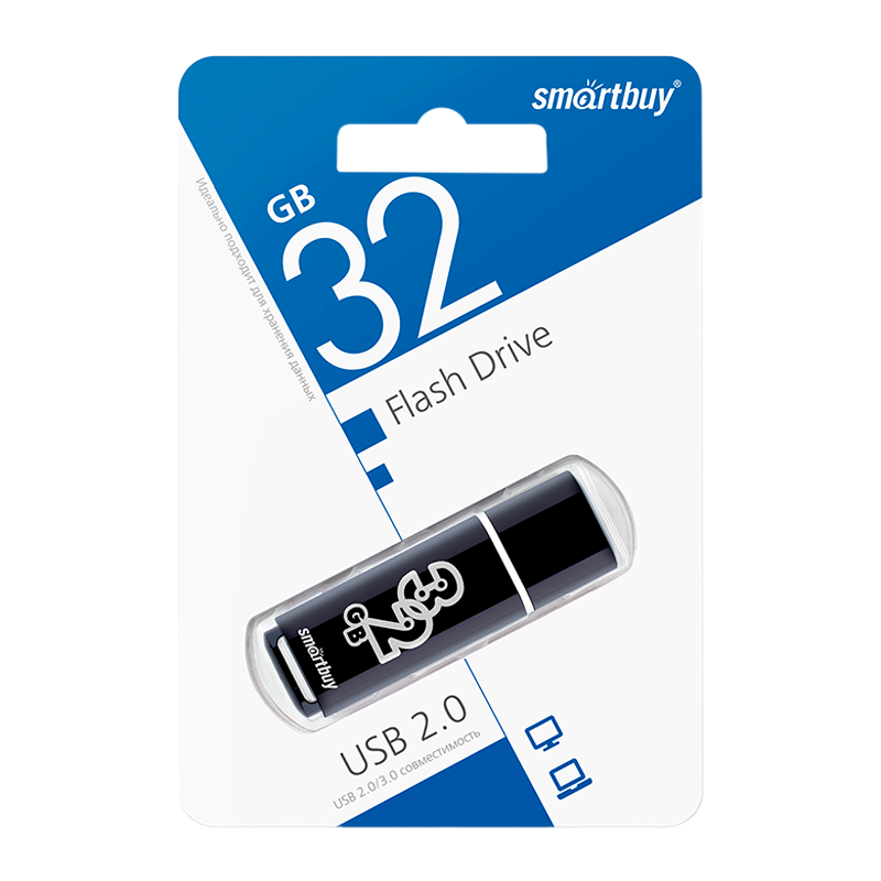 Флеш-накопитель Smartbuy Glossy 32GB USB2.0 пластик черный
