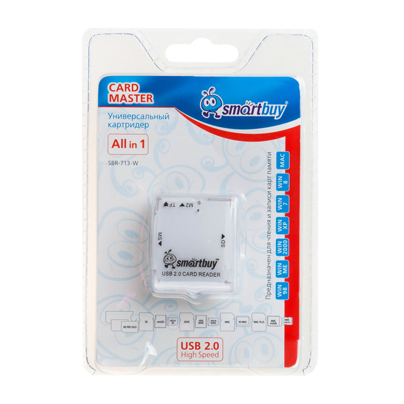 Картридер Smartbuy 713 USB2.0 SD/microSD/MS/M2 белый (1/5)