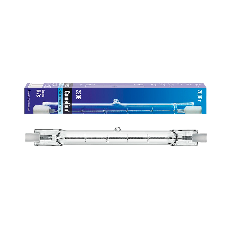 Лампа галогенная Camelion R7s 200W 220V трубка J118 прозрачная (1/50/500)